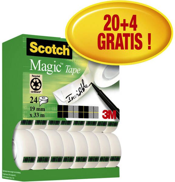 Scotch Plakband Magic 810 19mmx33m onzichtbaar mat 20+4 gratis