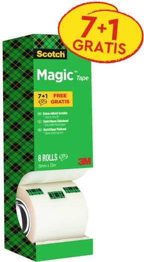 Scotch Plakband Magic 810 19mmx33m onzichtbaar mat 7+1 gratis