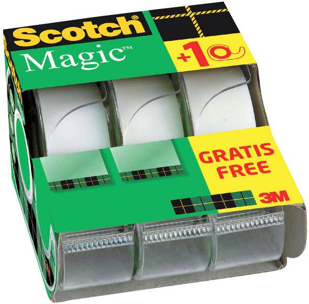 Scotch Plakband Magic 810 19mmx7.5m onzichtbaar mat 2+1 gratis + afroller