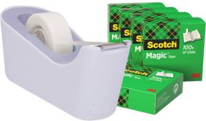 Scotch verzwaarde plakbandafroller inclusief 6 rollen magic tape lavendel