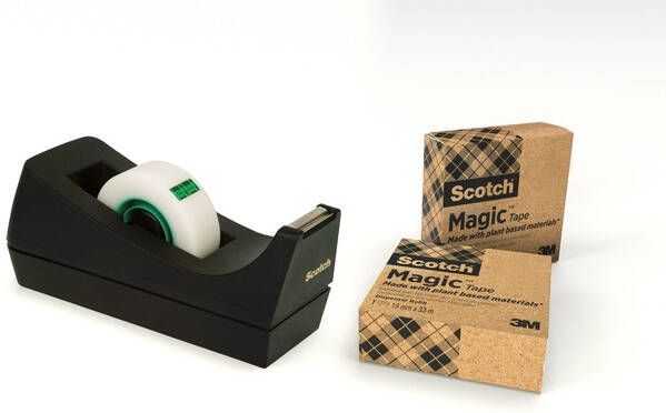 Scotch Plakbandhouder C38 recycled zwart + 3rol magic tape 900 19mmx33m
