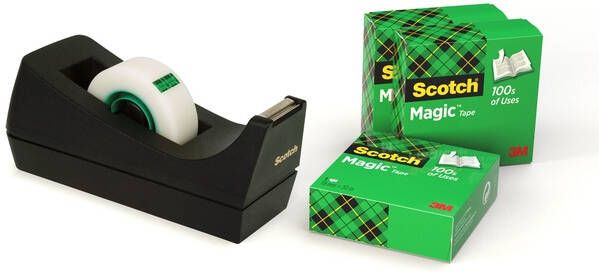 Scotch Plakbandhouder C38 zwart + 4rol magic tape 19mmx33m