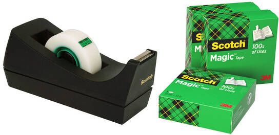 Scotch Plakbandhouder C38 zwart + 4rol magic tape 19mmx33m