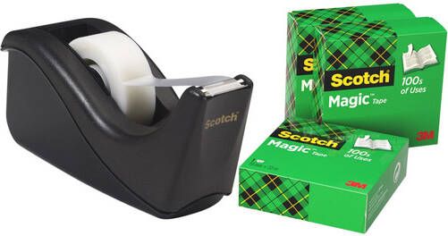 Scotch Plakbandhouder C60 zwart + 4 rollen Magic tape 19mmx33m 5 stuks