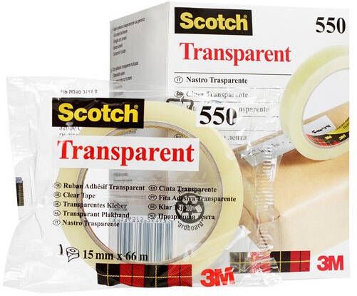 Scotch Plakband tape 550 transparant 15mm x 66m