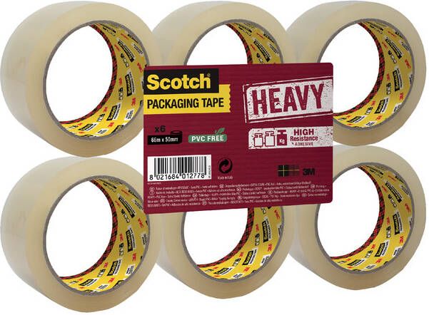 Scotch verpakkingsplakband Heavy ft 50 mm x 66 m transparant pak van 6 stuks