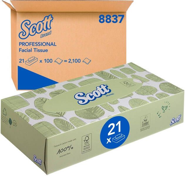 Scott Facial tissues 2-laags standaard 21x100stuks wit 8837