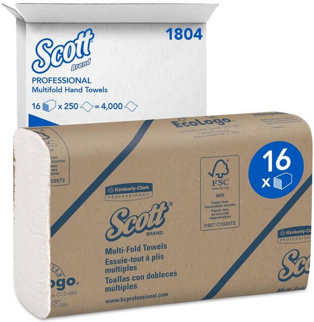 Scott Handdoek m-vouw 1-laags 230x235mm 16x250stuks wit 1804