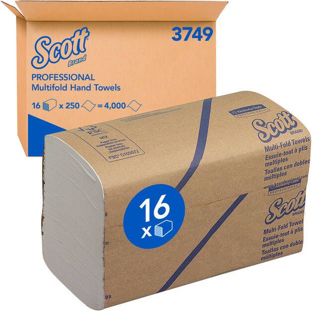 Scott Handdoek m-vouw 1laags 20.3x24cm wit 16x250stuks 3749