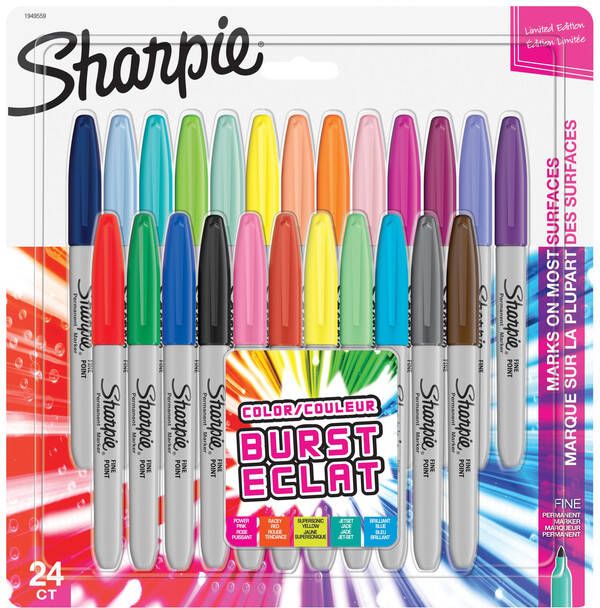 Sharpie permanente marker colour burst fijne punt blister van 24 stuks in geassorteerde kleuren