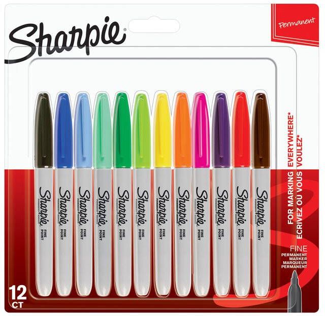 Sharpie permanente marker fijn blister van 12 stuks in geassorteerde kleuren
