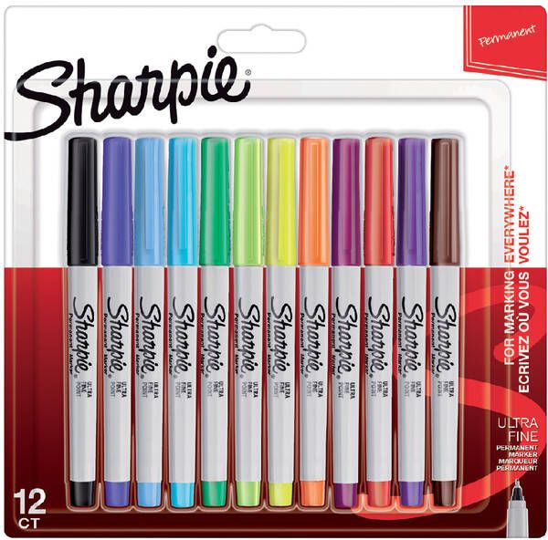 Sharpie permanente marker extra fijn blister van 12 stuks in geassorteerde kleuren