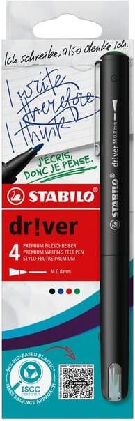 Stabilo dr!ver fineliner medium punt geassorteerde kleuren blister van 4 stuks