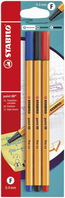Stabilo Fineliner point 88 3 fijn assorti blisterà 3 stuks