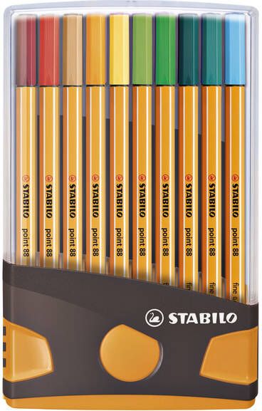 Stabilo Fineliner point 88 20 ColorParade rollerset antraciet oranje fijn assorti etuià 20 stuks