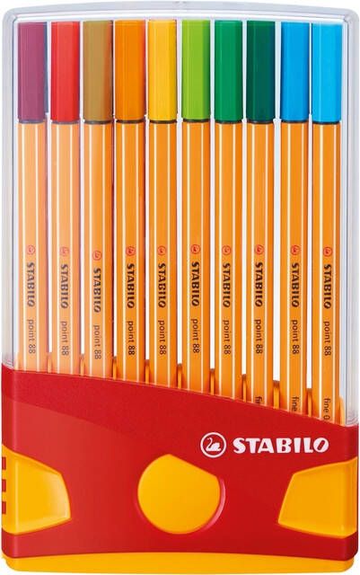 Stabilo point 88 fineliner Colorparade rood-oranje doos 20 stuks in geassorteerde kleuren