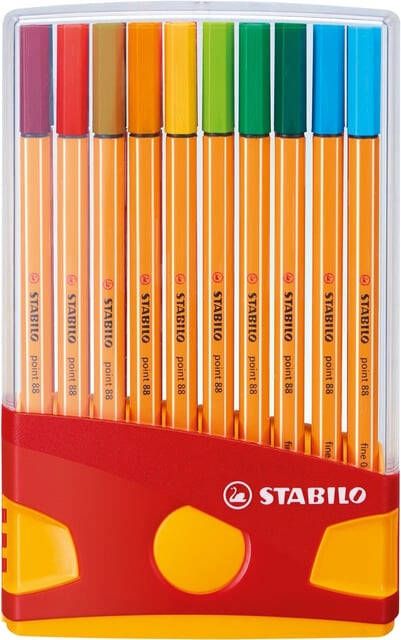 Stabilo point 88 fineliner Colorparade rood-oranje doos 20 stuks in geassorteerde kleuren
