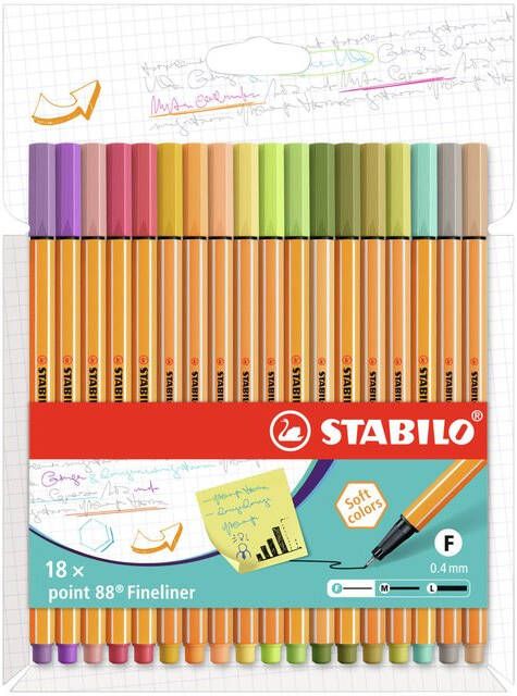 Stabilo point 88 fineliner kartonnen etui van 18 stuks in geassorteerde zachte kleuren