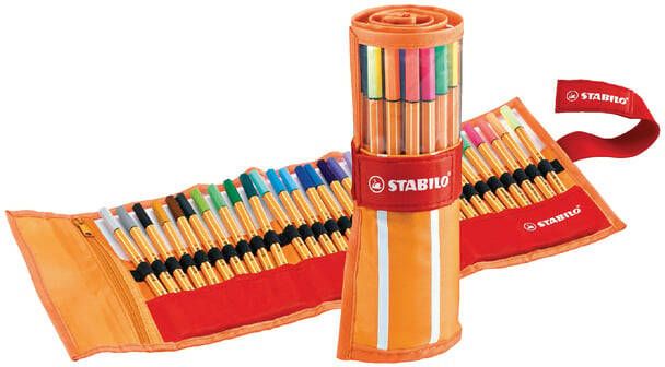 Stabilo Fineliner point 88 30 rollerset oranje rood fijn assorti etui Ã  30 stuks