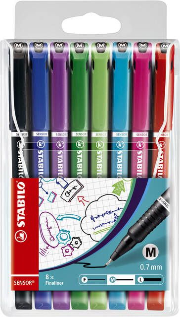 Stabilo Fineliner Sensor 187 8 medium assorti etui Ã  8 stuks