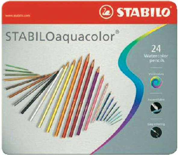 Stabilo aquacolor kleurpotlood metalen doos van 24 stuks in geassorteerde kleuren