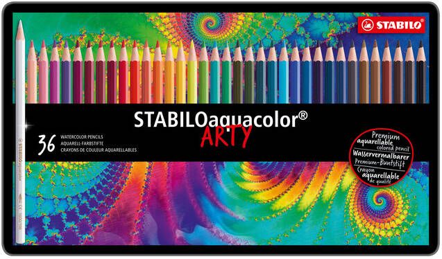 Stabilo aquacolor kleurpotlood metalen doos van 36 stuks in geassorteerde kleuren