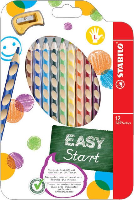 Stabilo Kleurpotloden Easycolors linkshandig etui Ã  12 kleuren met puntenslijper
