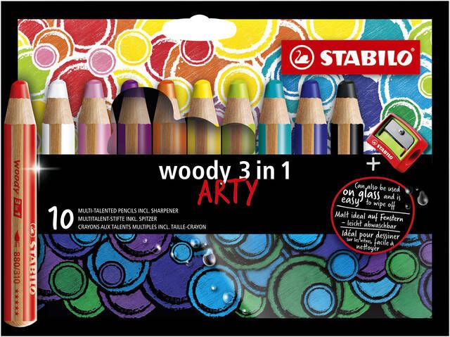 Stabilo Kleurpotloden Woody 880 10-1-20 etuià 10 kleuren met puntenslijper