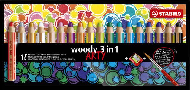 Stabilo Kleurpotloden Woody 880 18-1-20 etui Ã  18 kleuren met puntenslijper en penseel