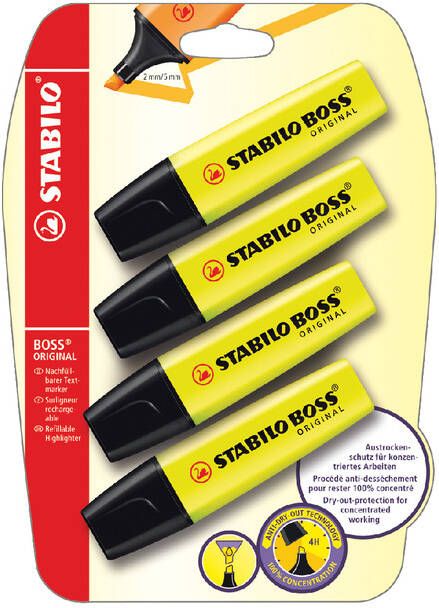 Stabilo Markeerstift BOSS Original 70 24 geel blister Ã  4 stuks