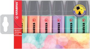Stabilo BOSS ORIGINAL Pastel markeerstift etui van 6 stuks in geassorteerde kleuren
