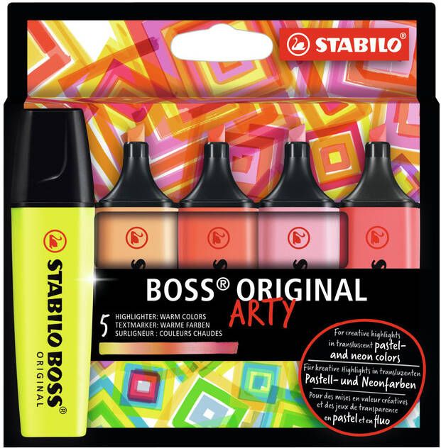 Stabilo BOSS ORIGINAL markeerstift Arty kartonnen etui van 5 stuks in geassorteerde kleuren