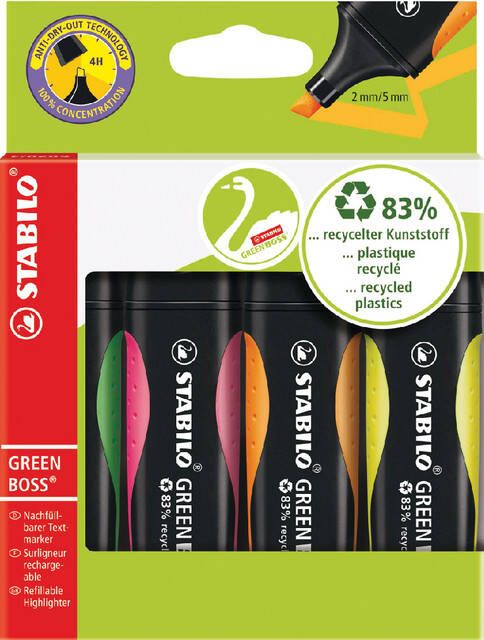 Stabilo Markeerstift Green Boss 6070 4 etuiÃƒÆ 4 kleuren