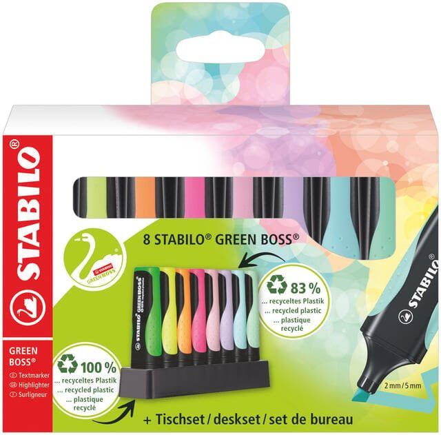 Stabilo GREENBOSS PASTEL markeerstift deskset van 8 stuks in geassorterde kleuren - Foto 2