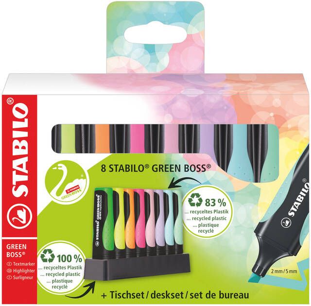 Stabilo GREENBOSS PASTEL markeerstift deskset van 8 stuks in geassorterde kleuren