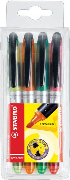 Stabilo NAVIGATOR markeerstift etui van 4 stuks in geassorteerde kleuren