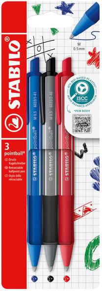 Stabilo Balpen pointball colorful medium assorti blisterà 3 stuks