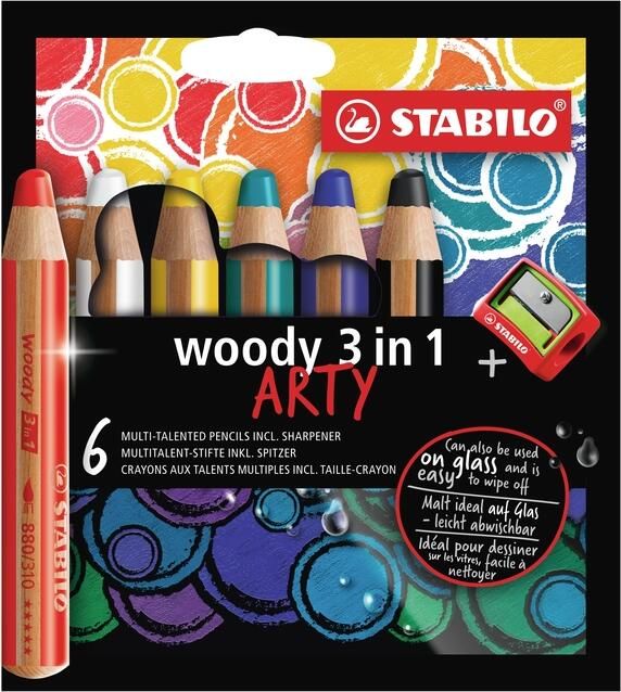 Stabilo Kleurpotloden 880 woody 3 in 1 Arty inclusief puntenslijper assorti etui à 6 stuks - Foto 2