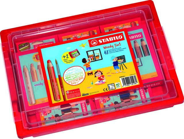 Stabilo woody 3in1 kleurpotlood classpack van 48 stuks assorti + 2 slijpers