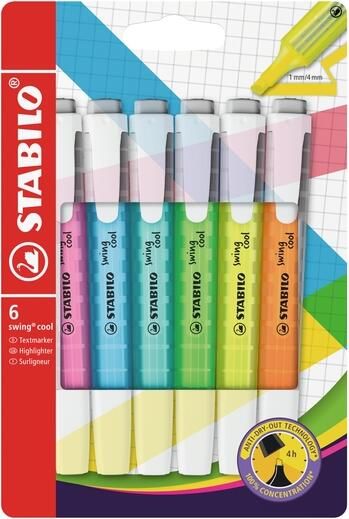 Stabilo swing cool markeerstift plastic etui van 6 stuks in geassorteerde kleuren