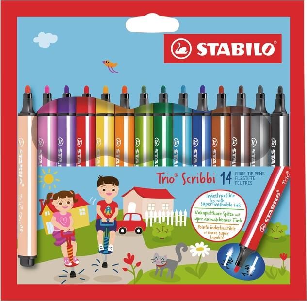 Stabilo Viltstift Trio Scribbi 368 14 assorti etui ?? 14 stuks