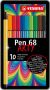 Stabilo Pen 68 viltstift metalen doos van 10 stiften in geassorteerde kleuren - Thumbnail 2