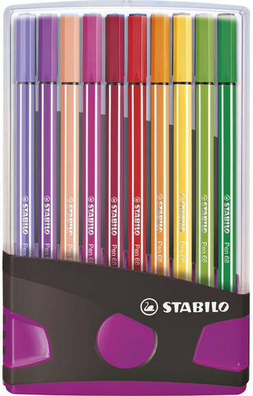 Stabilo Viltstift Pen 68 20 ColorParade in antraciet roze etui medium assorti etui Ã  20 stuks