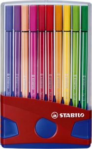 Stabilo Pen 68 brush ColorParade rood-blauwe doos 20 stuks in geassorteerde kleuren