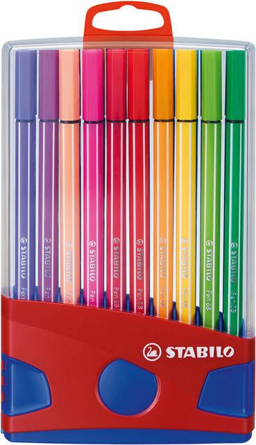 Stabilo Pen 68 brush ColorParade rood-blauwe doos 20 stuks in geassorteerde kleuren