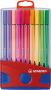 Stabilo Pen 68 brush ColorParade rood-blauwe doos 20 stuks in geassorteerde kleuren - Thumbnail 2