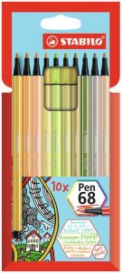 Stabilo Pen 68 viltstift kartonnen etui van 10 stuks in geassorteerde zachte kleuren