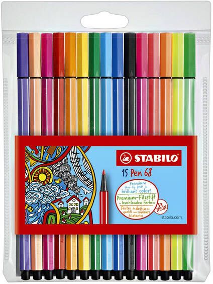 Stabilo Viltstift Pen 68 15 medium assorti etui Ã  10 5 neon kleuren