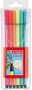 Stabilo Pen 68 Neon etui van 6 stiften in geassorteerde kleuren