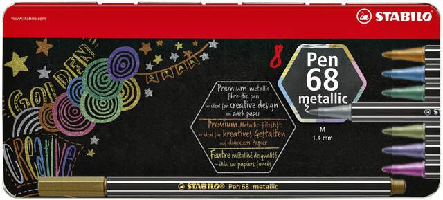 Stabilo Viltstift Pen 68 8 medium metallic assorti blik Ã  8 stuks